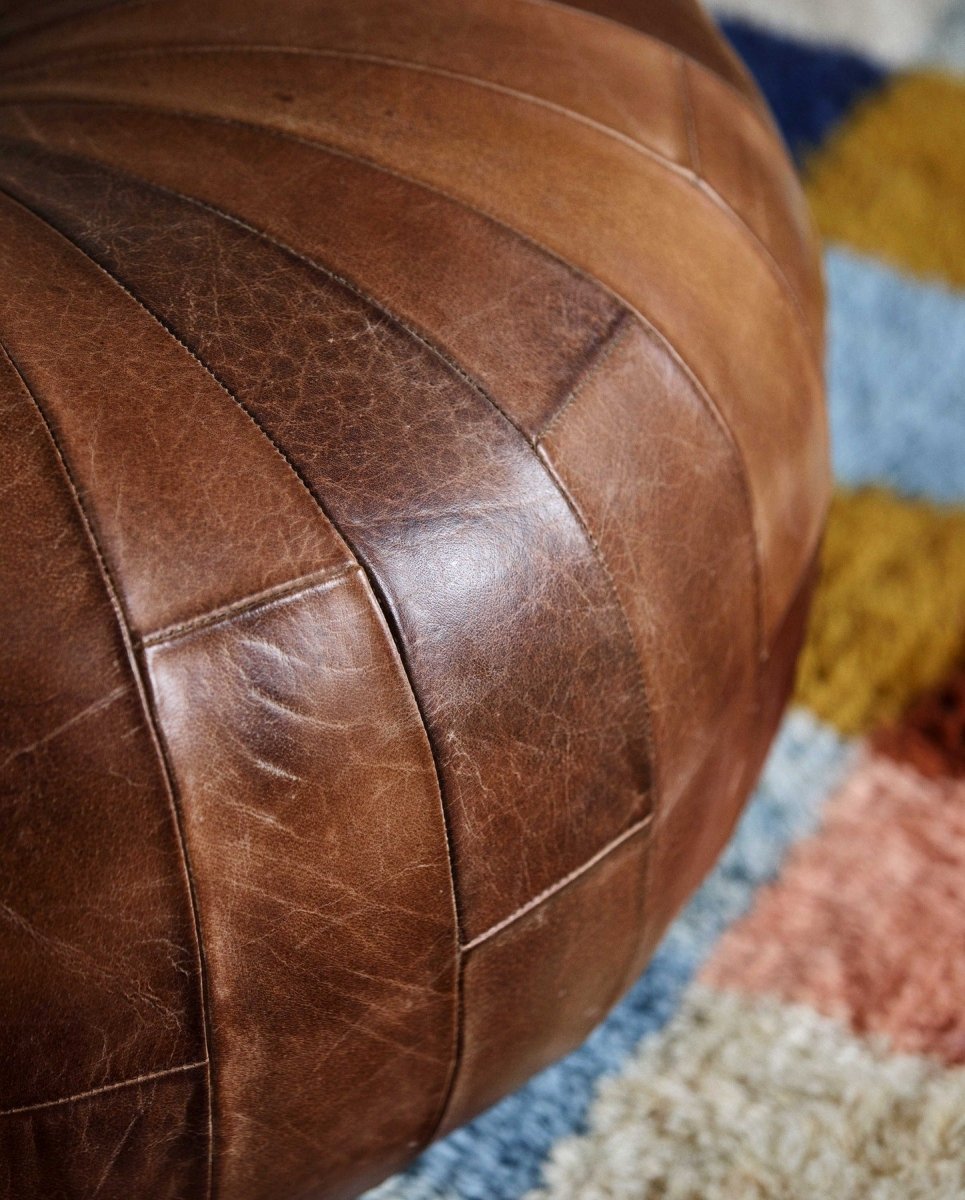 RUGBY rund læderpuf - ø71 cm - brun - naordal.com