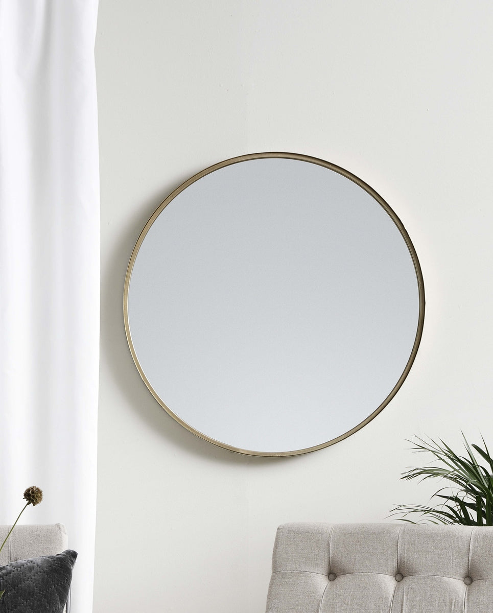 CURLEW rundt spejl i jern - ø80 cm - guld finish