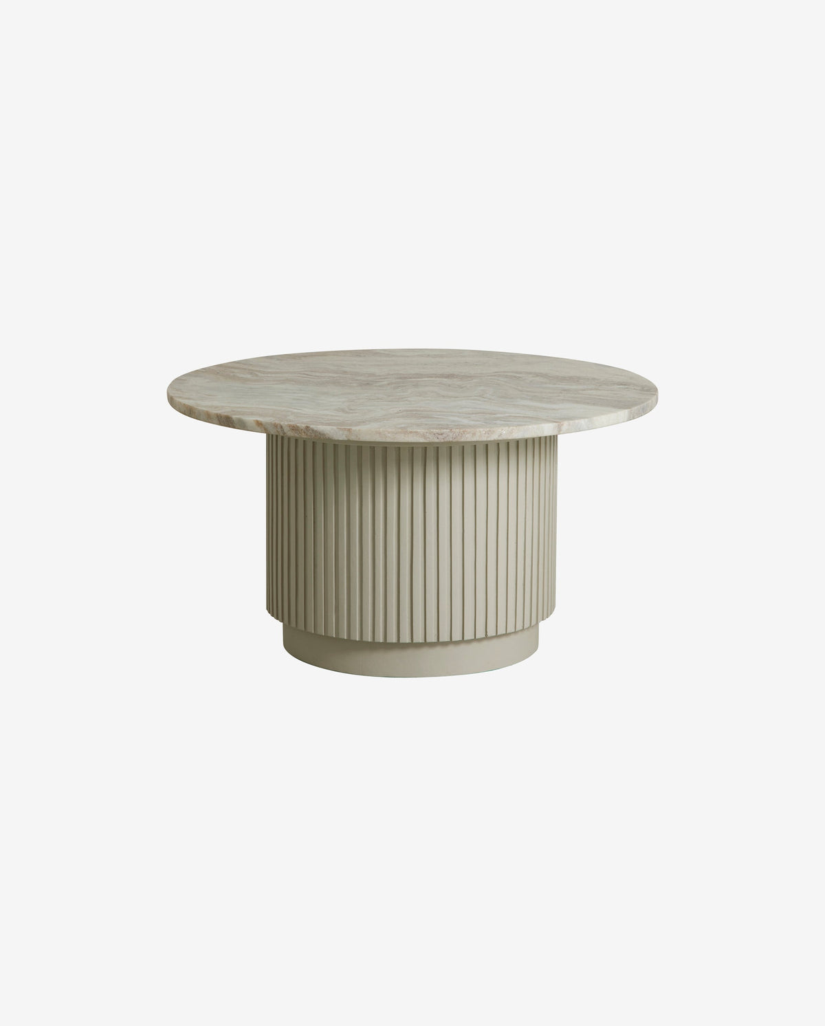 ERIE rundt sofabord i træ og marmor - ø75 cm - råhvid, brun, beige