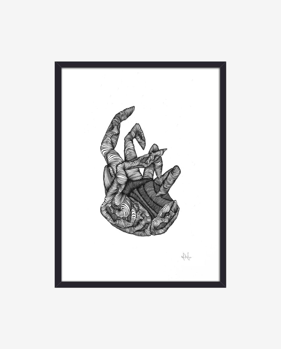 HAND illustration i blæk med ramme - 40x30 cm - sort/hvid - naordal.com