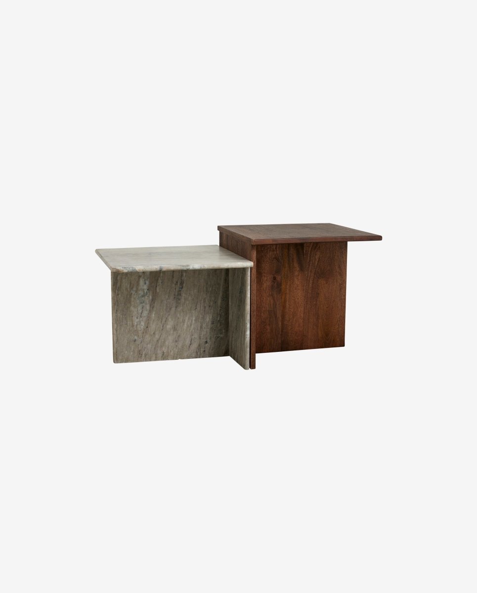 ODRA sideborde i mangotræ og marmor - 2 stk - H48/40 cm - naordal.com