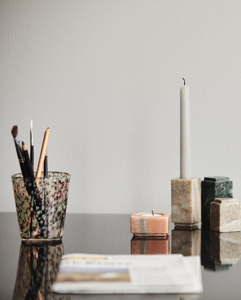TEPIN drikkeglas med mønster - h10 cm - klar glas/brun/grøn - naordal.com