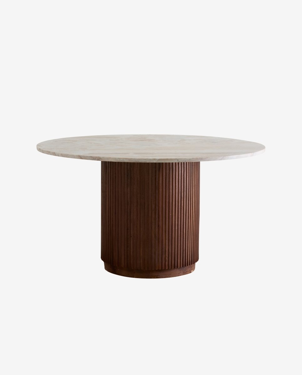 ERIE rundt spisebord i mørk træ og marmor - ø140 cm - råhvid, brun, beige - naordal.com