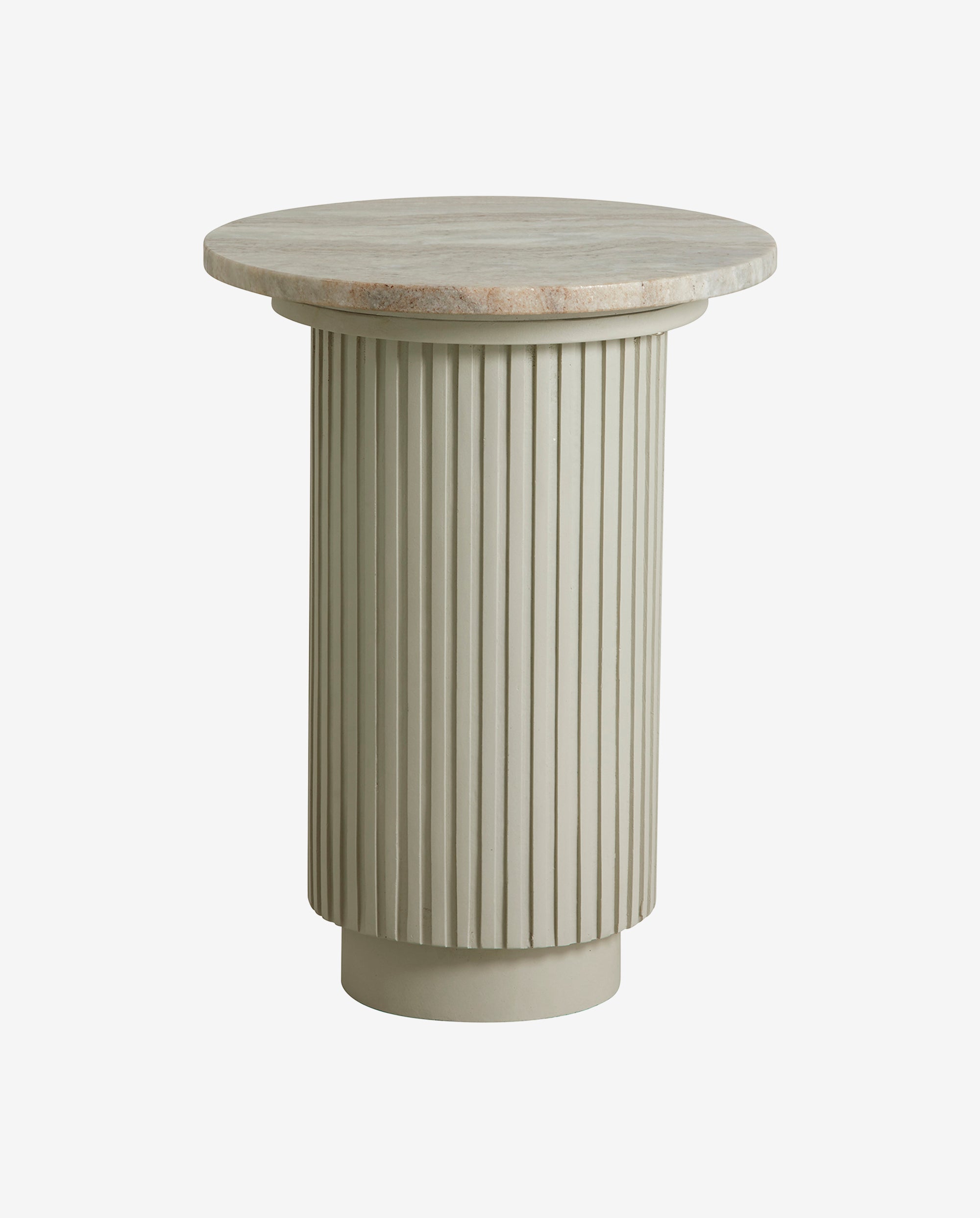 ERIE rundt sidebord i træ og marmor - ø40 cm - råhvid, brun, beige