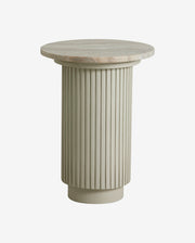 ERIE rundt sidebord i træ og marmor - ø40 cm - råhvid, brun, beige