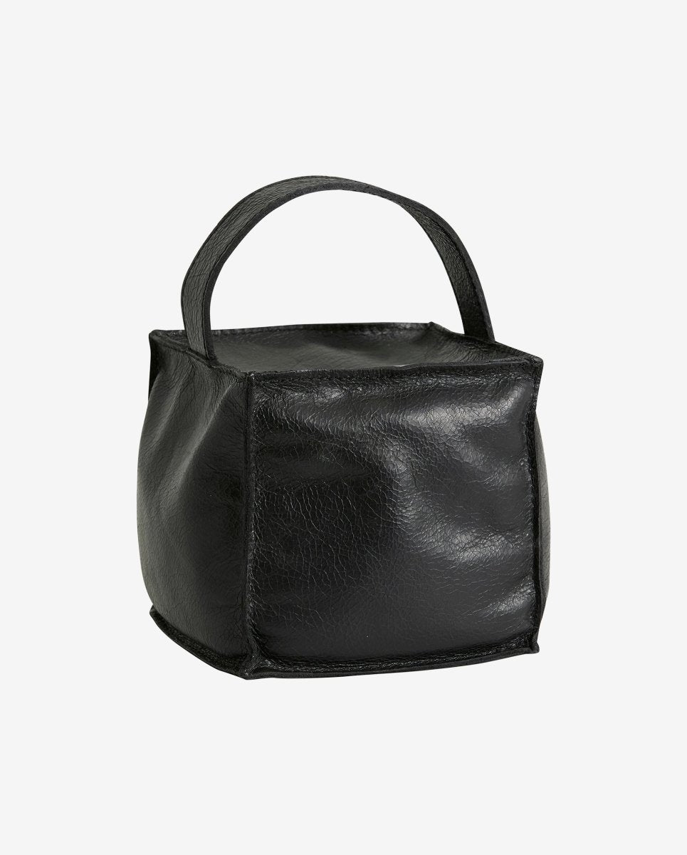 COOK dørstopper i læder med hank - 12x12 cm - sort - naordal.com