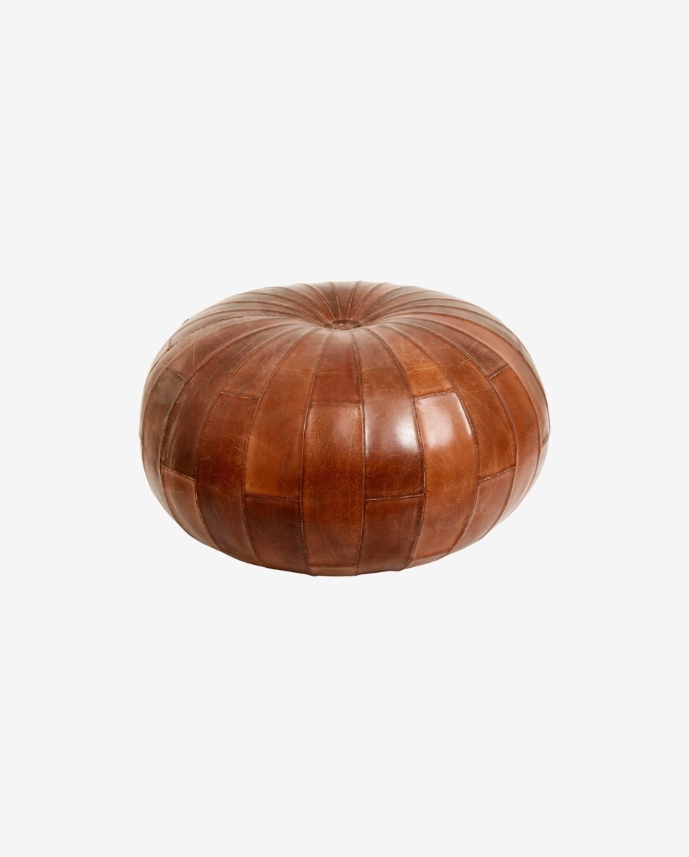RUGBY rund læderpuf - ø71 cm - antik brun - naordal.com